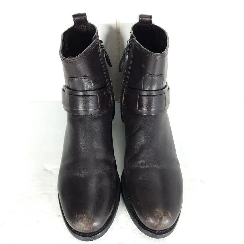 Tory Burch Women's Derby US 6M Brown Leather Flat Ankl Chelsea Bootie Boots